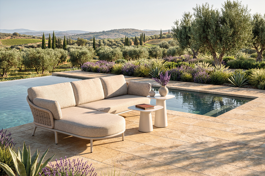 Barcelona loungeset beige met organische vormen met touw in mediterrane touw