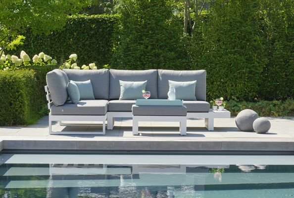 Ibiza loungeset met wit aluminium frame en kussens in soltex mistgrijs