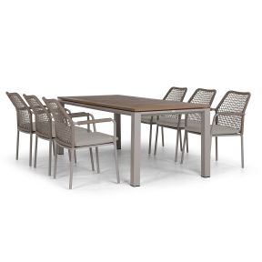 Tuinset Concept 6 personen concept beige aluminium met robuust teak tafelblad