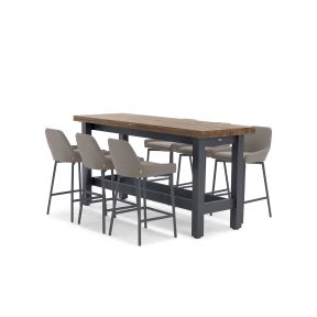 Barset Nevada 6 personen lava aluminium met teakhout en beige nuna barstoelen