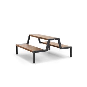 Picknicktisch Maya 4 Personen robust Teakholz Tischplatte mit lava aluminium Rahmen