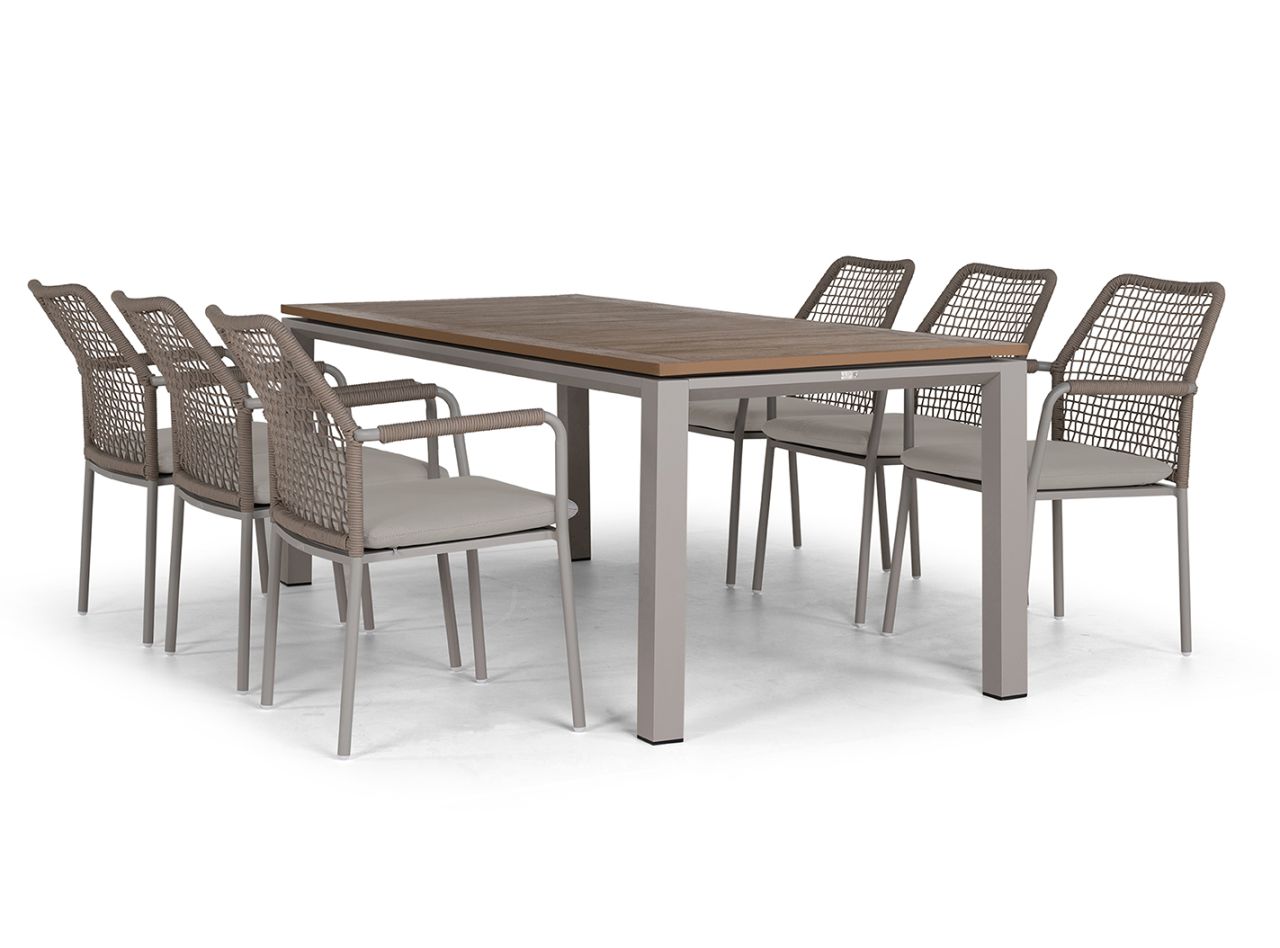 Tuinset Concept 6 personen concept beige aluminium met robuust teak tafelblad