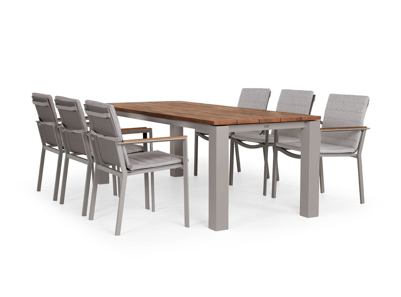 Garden set Mixx 6 person beige aluminium teak wood tabletop and primavera Garden Chairs