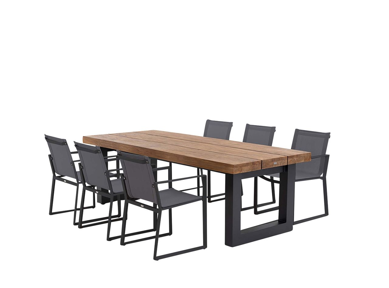 Garden set Nevada 6 person lava aluminium teak wood tabletop and primavera Garden Chairs