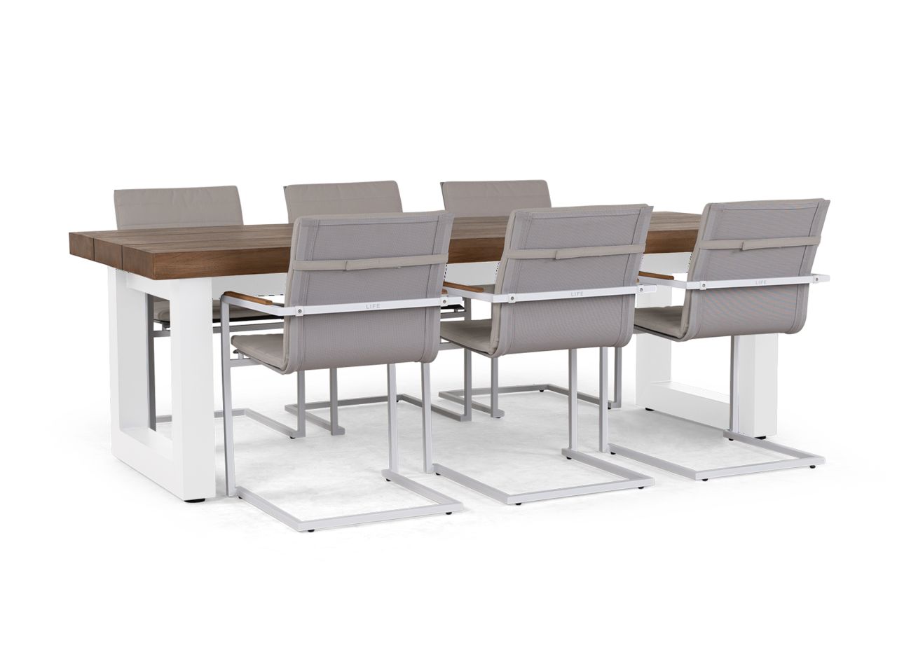 Tuinset mixx 6 personen wit aluminium teakhouten blad en zita tuinstoelen Tuinset mixx 6 personen wit aluminium teakhouten blad en zita tuinstoelen