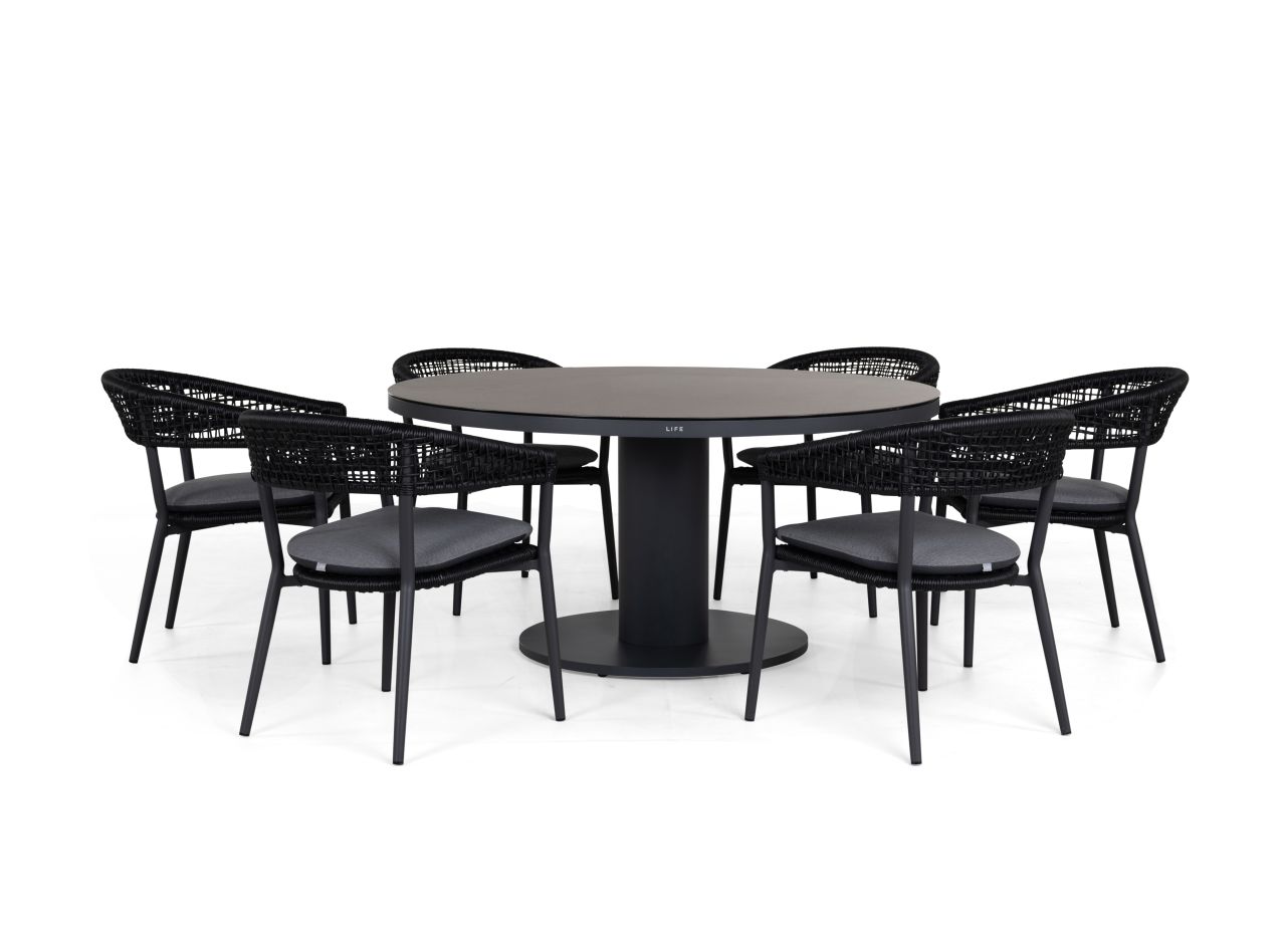 Gartenset Oslo 6 Personen Rund lava aluminium mit axu Gartenstühle