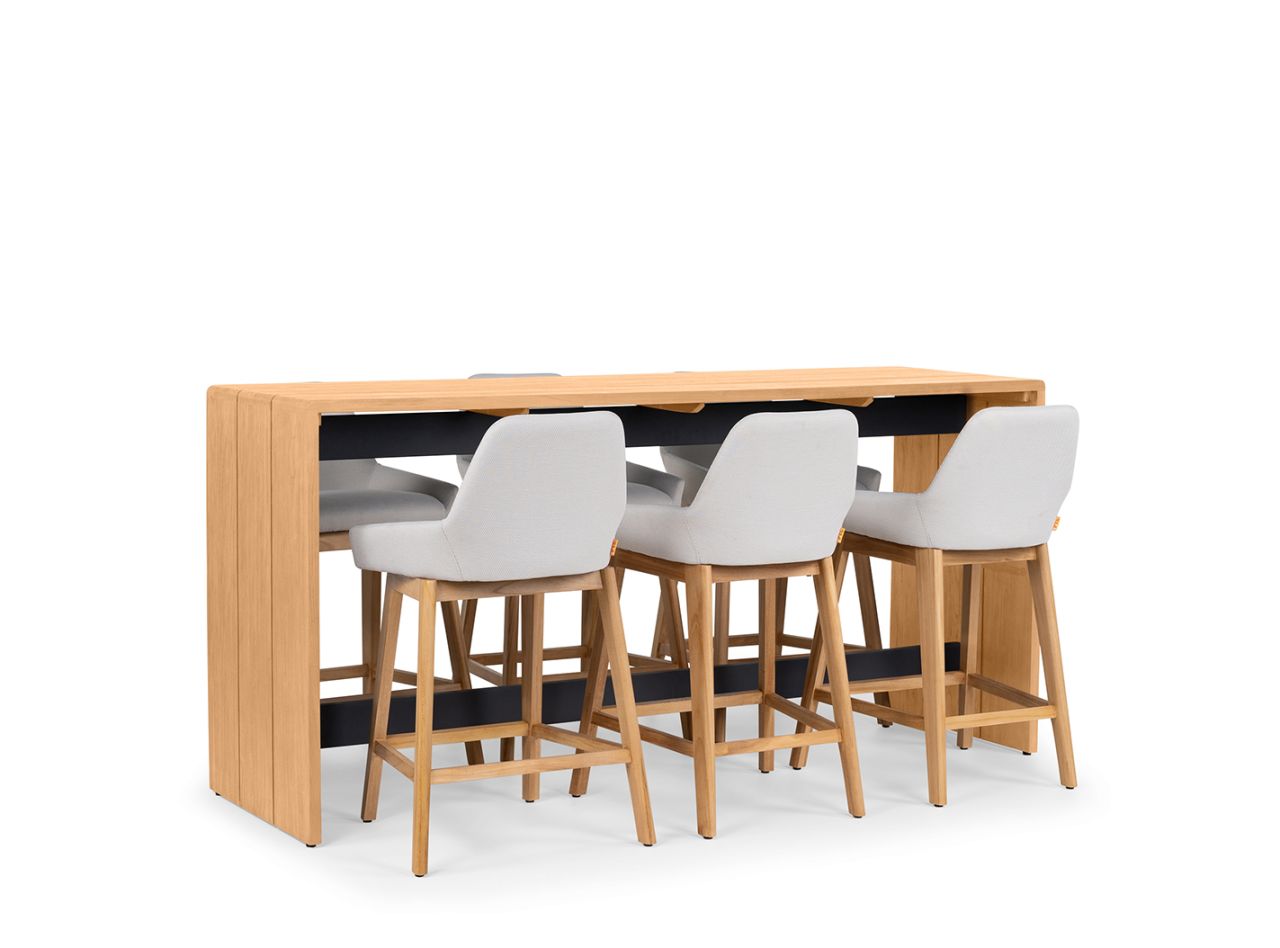 Bar set Lyon 6 person teak wood with dune nuna barchairs Bar set Lyon 6 person teak wood with dune nuna barchairs