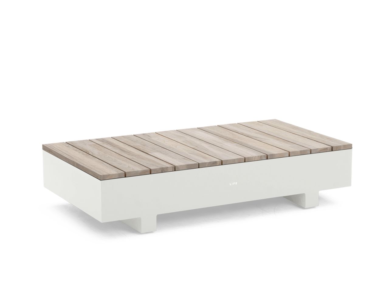 Salontafel Edge 140x75cm mixx grijs teak wit aluminium