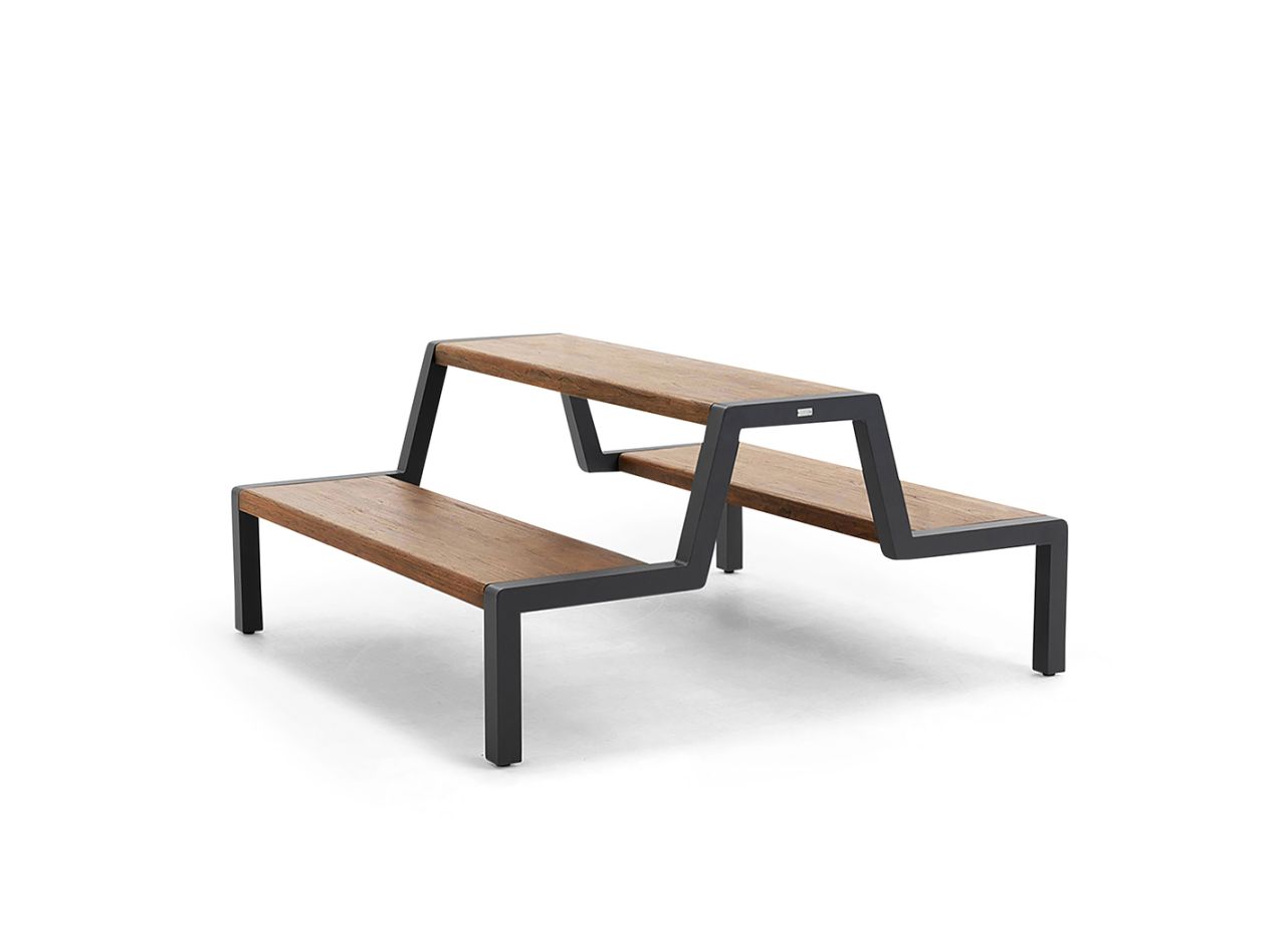 Picknick table Maya 4 person robust teak tabletop with lava aluminium frame