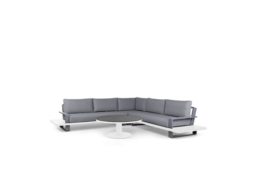 Loungeset Fitz Roy 7 personen wit aluminium en mistgrijze loungekussens