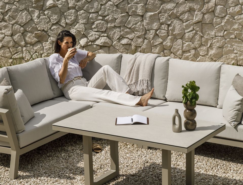 Timber loungeset beige aluminium met dune soltex kussens