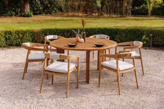 Andalucia tuinset met ronde tuintafel in teakhout